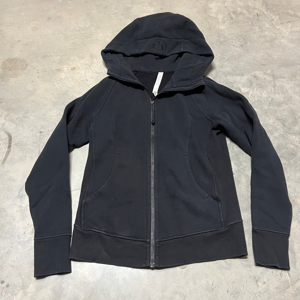 Lululemon Scuba Hoodie Full Zip Black Cotton Fleece Jacket Size 6